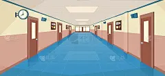 学校走廊内部有入口门，