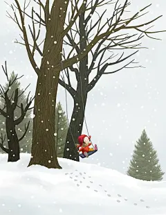 雪地 树木 荡秋千的小朋友 冬季插图插画设计PSD tid317t000029