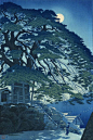 Japanese Art Print "Pine Trees at Yudanaka Hot Spring" by Kasamatsu Shiro, woodblock print reproduct