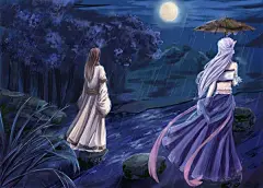 手绘古风人物系列---背影侧影  唯美古风 治愈系风景 古风头像 (600×429)