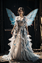 ((masterpiece)), ((best quality)), 8k, high detailed,1girl, 20-year-old,wings, Feather dress, standing,Upper body close-up,Surrounded by roses, glowing, butterfly wings, full body, light particles, contouring light,ZYM