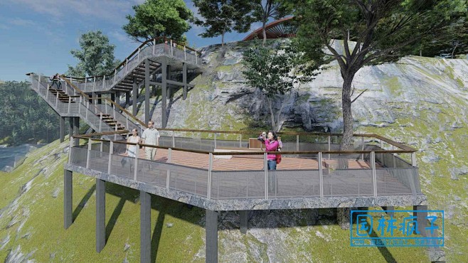 SU300登山栈道山体公园 景观挑台平台 架空栈道登山道su模型-淘宝网
