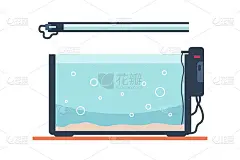 带水和灯的卡通水族馆。空鱼缸模板。方形的鱼缸里有气泡和沙子。用于照顾游泳宠物的独立家用家具。矢量全水