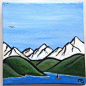 Mini painting. Lake view, an original landscape painting on a 3 x 3 inch canvas.