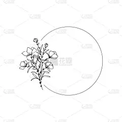 简单的圆形框架与花卉装饰。婚宴请柬、贺卡、结婚周年纪念日等现代设计模板.