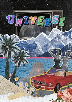 复古拼贴｜和我坐车去宇宙遨游吧！｜海报设计