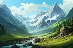绿色山川河流远山图片壁纸素材