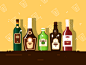 Alcohol bottle set. Brandy and wine, alcoholic beverages vector illustration