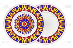 两套简单圆形花曼荼罗，民族动机。明亮的装饰由简单的形状组成。矢量图. .家居装饰，涂色书，贺卡，请帖