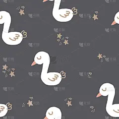可爱的鹅无缝图案手绘。矢量，极简主义，趋势色彩2022。包装纸、纺织品、背景、壁纸。儿童剪纸，动物，