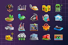 Pollution 3D Icon Set 20款海洋城市环境污染世界环保主题插图3D图标icon设计素材png免抠图片_UIGUI