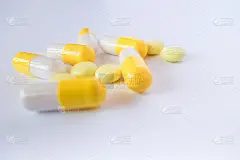 特写的医疗胶囊，药丸或药片。医学的名片。