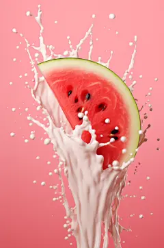 AI数字艺术西瓜果汁酸奶液体飞溅模型