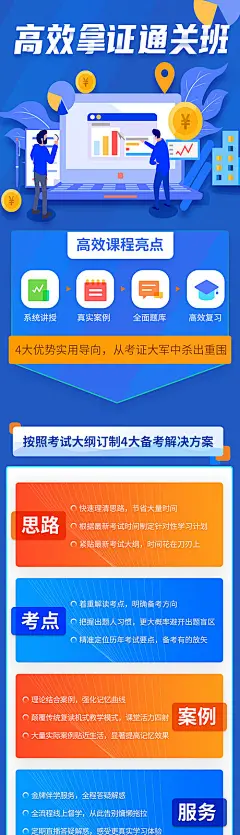 蓝色插画直播课教育考证培训长图海报