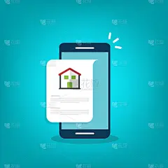 手机上的家庭信息通知。智能手机设备上的数字应用程序，出租或出售应用程序或智能房屋通知。