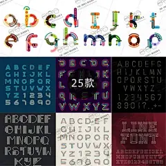 AI0001#线性字体和字母和数字矢量素材25款EPS AI 矢量设计素材-淘宝网