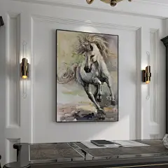 油画手绘黑白抽象骏马奔腾玄关走廊挂画书房客厅沙发背景墙装饰画-淘宝网
