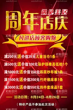 周年店庆海报  - 源文件下载【酷图网】周年庆典,周年店庆,周年店庆海报,店庆海报,周年庆典海报,周年庆典背景,周年庆海报,年庆海报,周年庆促销,周年庆活动,店庆背景,红色灿烂背景,店庆,喜庆,气氛