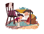 Hide and Seek : Children's book illustration of a little girl and her Grandpa playing hide and seek