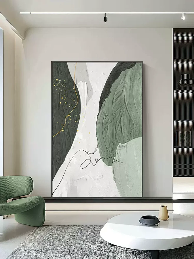 现代抽象绿色肌理版画侘寂风客厅装饰画高级感沙发落地画玄关挂画-tmall.com天猫-花瓣网