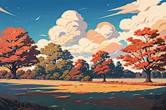 秋波盈盈秋日落叶秋季插画背景图