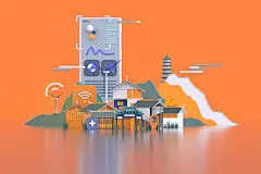 3D渲染乡村建筑建设卡通插画图片下载