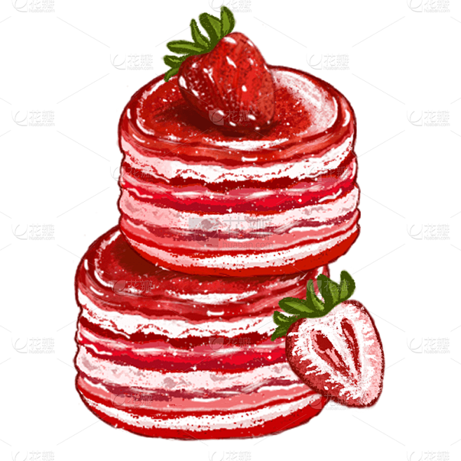 手绘写实蛋糕元素-草莓千层蛋糕