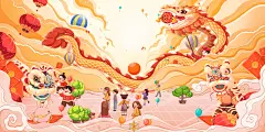 新春春节新年元宵国潮插画庙会商场主视觉市集主画面PS素材模板-淘宝网