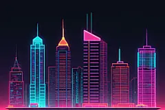 霓虹城市元素科技感插画