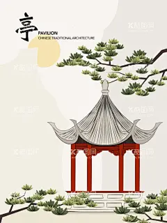 水墨画  - 源文件下载【酷图网】亭子,叶子,水墨花,水墨画,中国风,复古,梅花,桃花,红色,设计,古典,风景,意境展板,中国元素,时尚背景,手绘花背景,小清新展板,小清新,简约背景,古风背景,文化艺术,绘画书法,AI