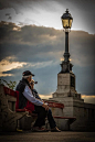 elderly, old, recreation, elderly couple, rest, lamp, old couple, cloud, budapest, gellért hill, resting