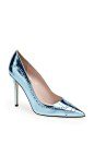 On the wishlist! SJP metallic blue 'Marlene' Brogue Detail Pointy Toe Pump.