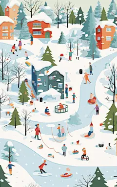 简约玩雪场景素材图片背景AI图