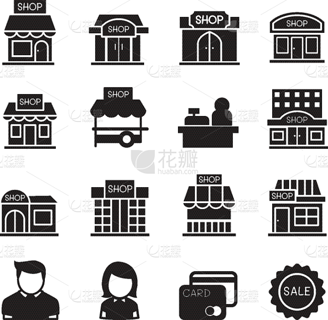 商店,建筑业,图标集,商务,图像,总部大楼,超级市场,中心,矢量,剪影素材-花瓣网