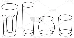 时尚手绘涂鸦卡通风格矢量插图。精选高脚杯酒吧鸡尾酒杯，包括高脚杯、老派双份威士忌和柯林斯。