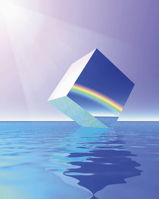 水面上的创意彩虹立方体