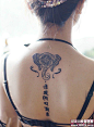 六字真言与梵花象背部纹身图案