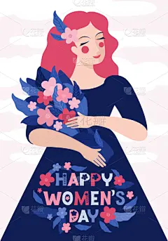 贺卡,浪漫,春天,节日,绘画插图,女孩,幸福,白昼,文字,花束