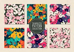 七彩手绘花朵无缝花纹平铺图案背景矢量图设计素材