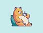 放松熊坐快乐睡觉懒惰动物可爱卡通周末时间喝棕色滑稽可爱可爱简单插图放松茶咖啡熊