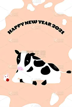 荷兰奶牛和老鼠的贺年卡插图2021年