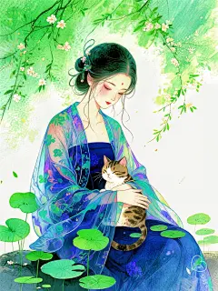 莫疑春归无觅处，静待花开会有时 #插画#东方美学 #国风计划 #古风 #我和我的猫