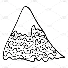 画一座山与雪峰和波浪线和点的模式。手绘山丘素描风格，白色上孤立的黑色轮廓。动画丘陵景观模板设计师