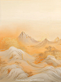 中式美学-国潮-中国风-背景-金色-橘色-山峦-线条画