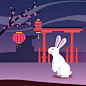 可爱的兔子和快乐的中秋节设计素材图片