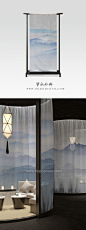 水墨艺术壁画面料--酒店室内设计应用：隔断、沙发背景、床背景、玄关、窗帘、屏风: 