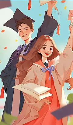 致青春插画毕业季学士帽毕业学生扁平风