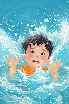 远离溺水人物设计插画