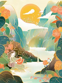 重阳节国潮创意山水插画图片