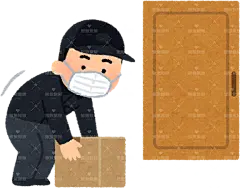 穿着各种颜色制服的送货员将包裹（快递）放在门前yuubin_takuhaiin_door_okihai_black贴纸扁平儿童插画元素卡通免扣png图片素材
